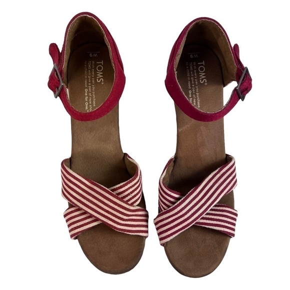 TOMS Sienna Cork Wedge Sandal W9 Open Toe
Criss Cross Cherry Red White Stripe - Picture 9 of 11